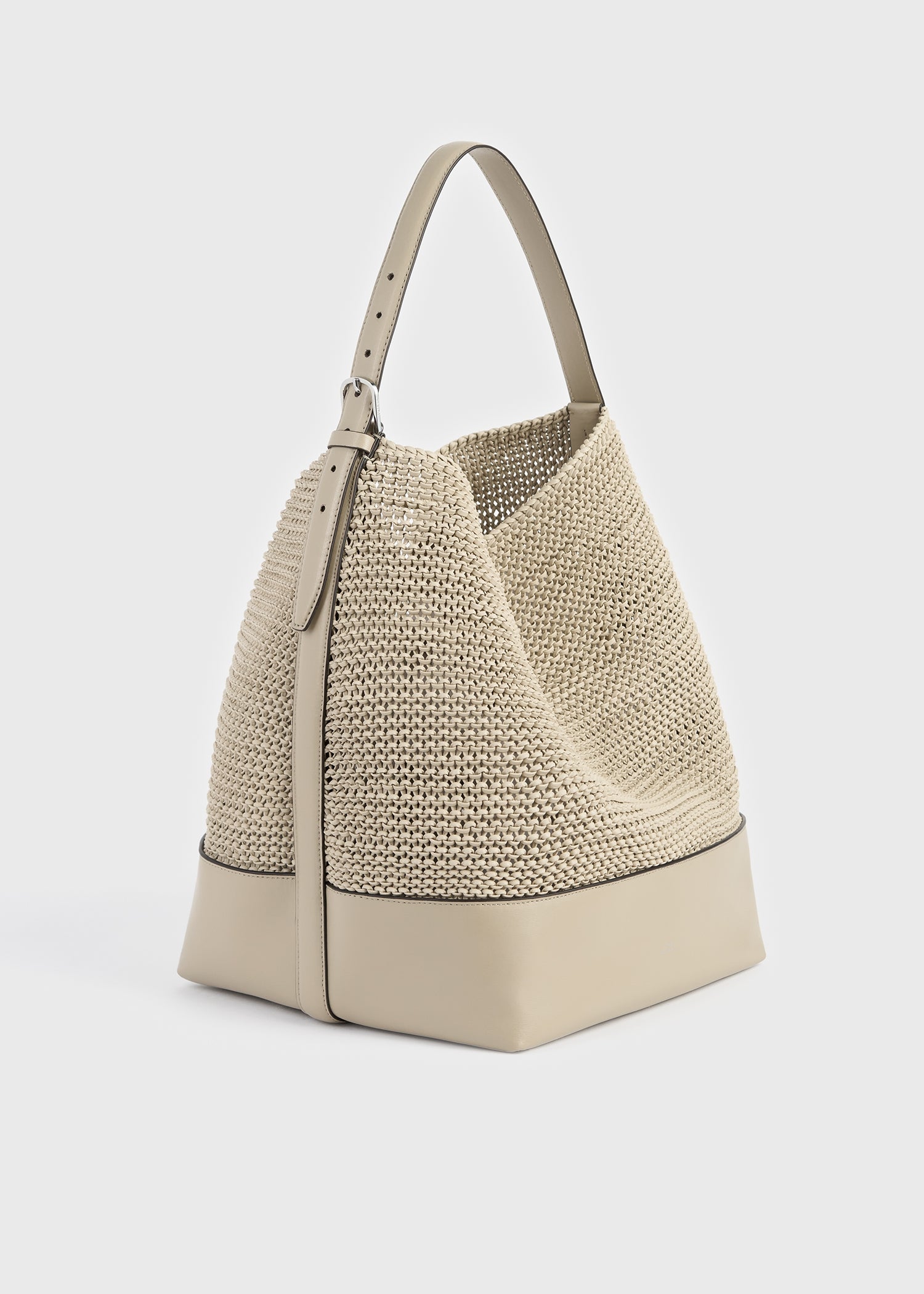 Belted woven leather tote fawn