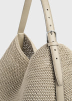 Belted woven leather tote fawn