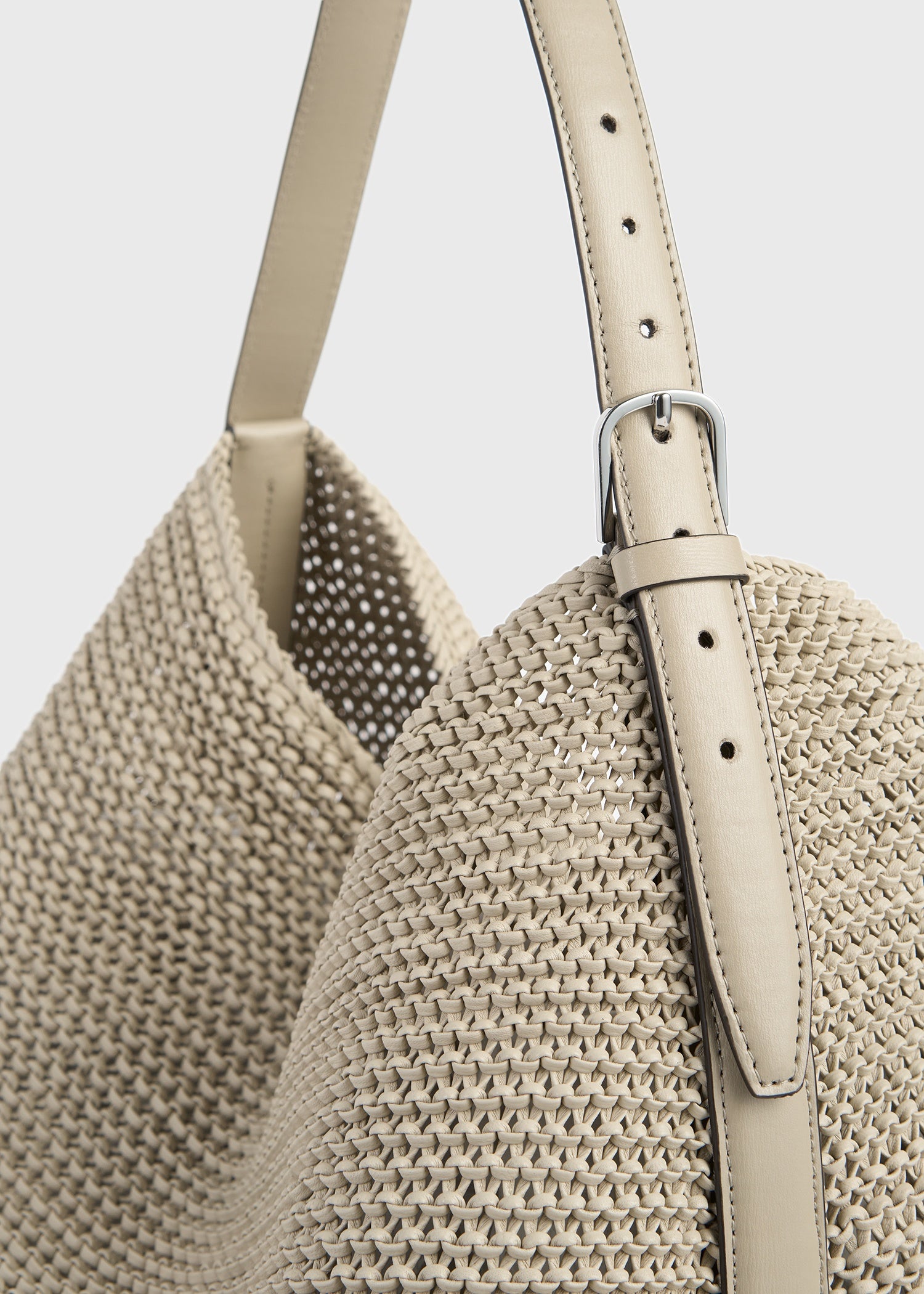 Belted woven leather tote fawn