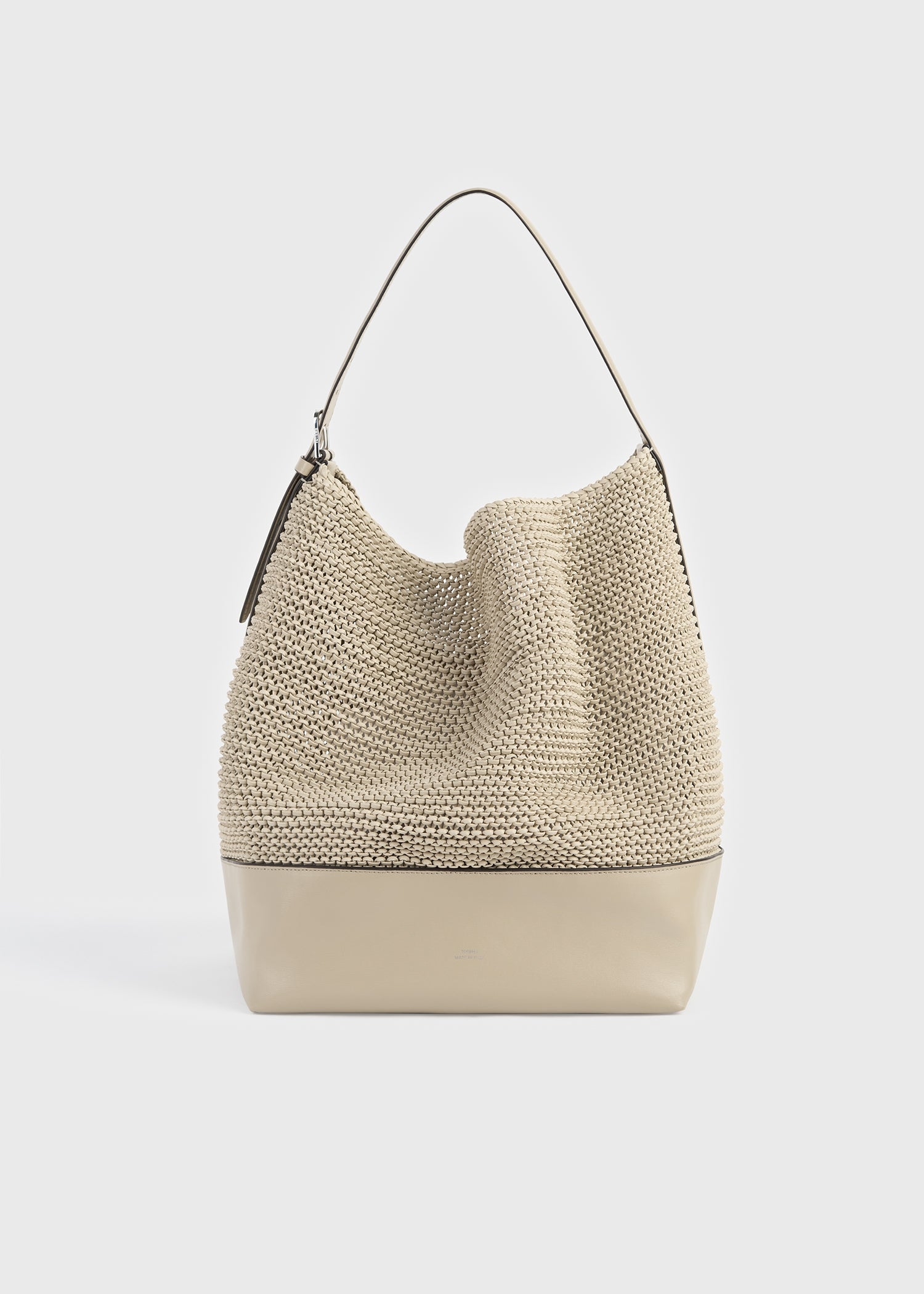 Belted woven leather tote fawn