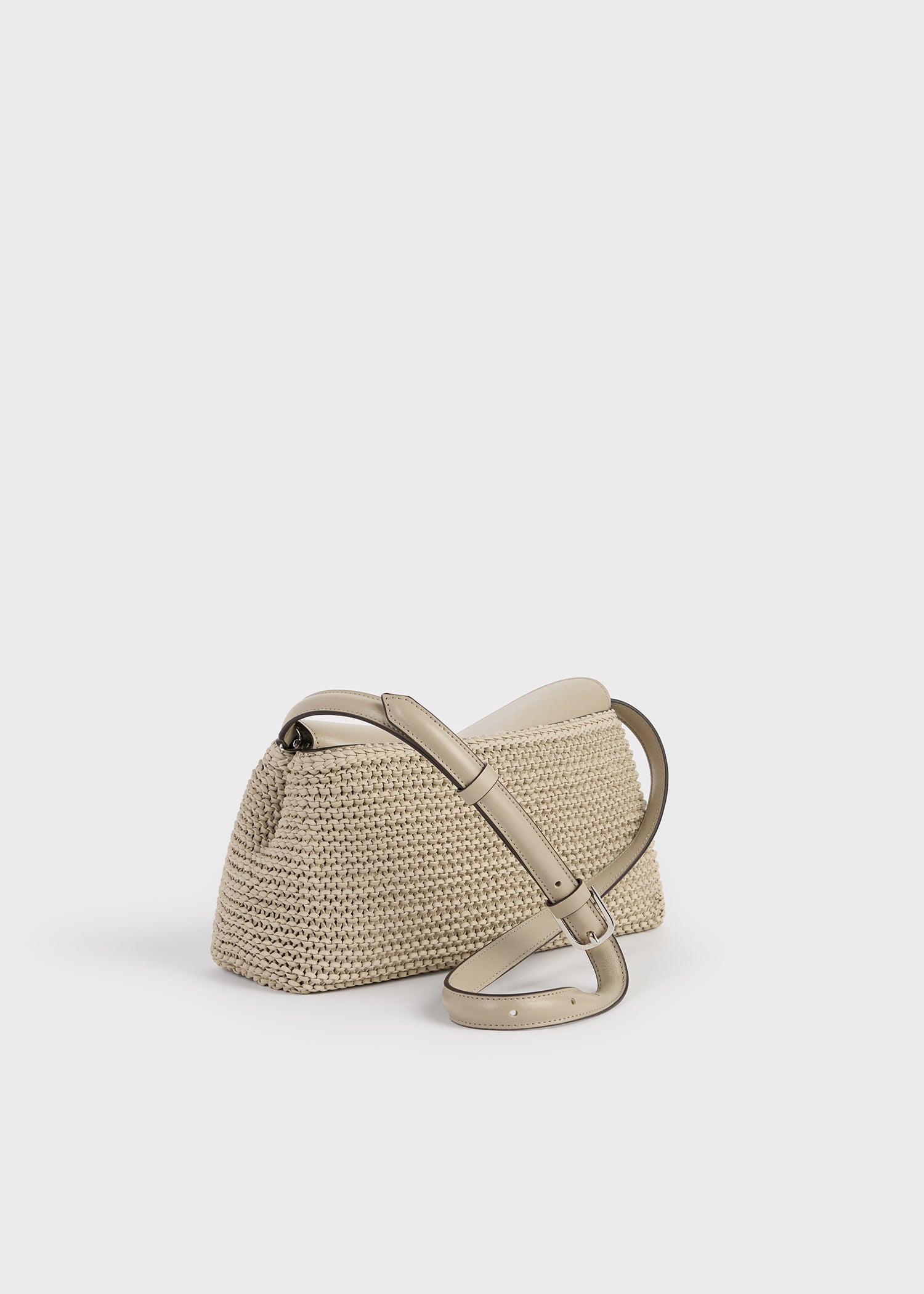 T-lock woven-leather clutch fawn