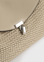T-lock woven-leather clutch fawn