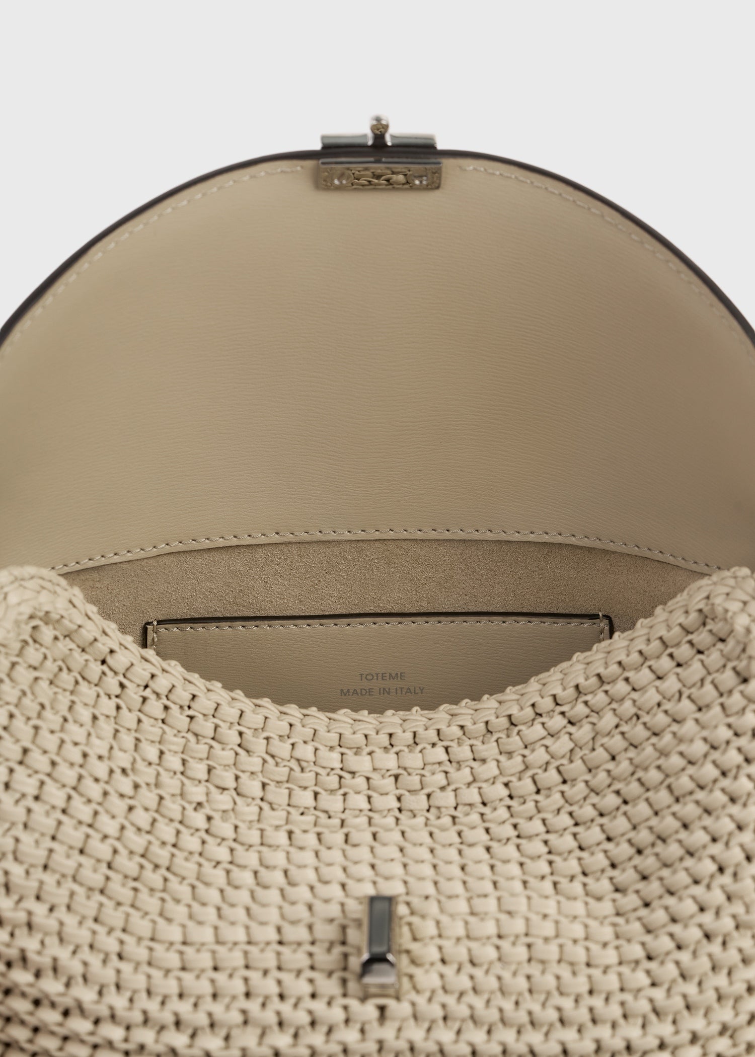 T-lock woven-leather clutch fawn