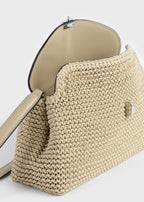 T-lock woven-leather clutch fawn