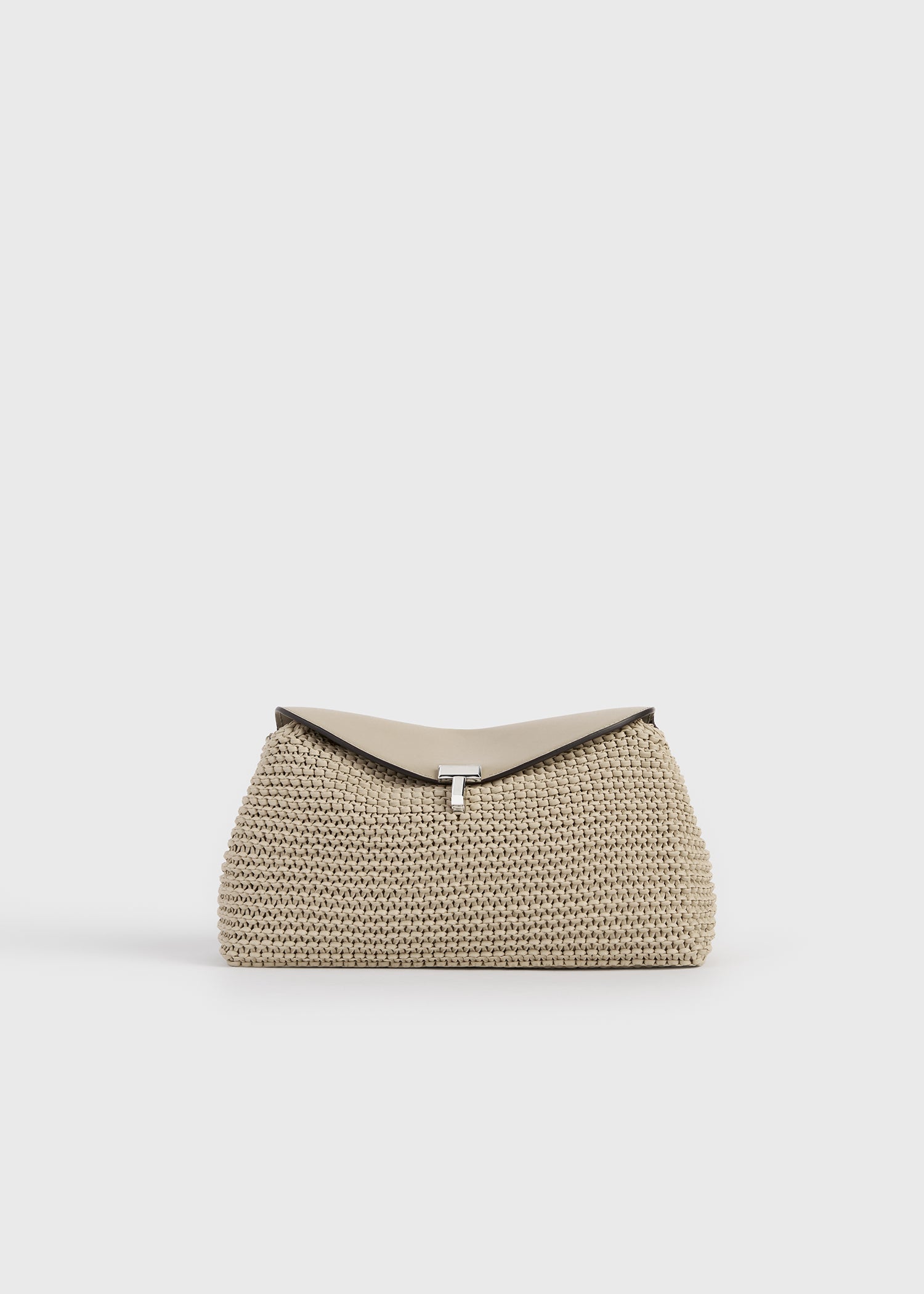 T-lock woven-leather clutch fawn