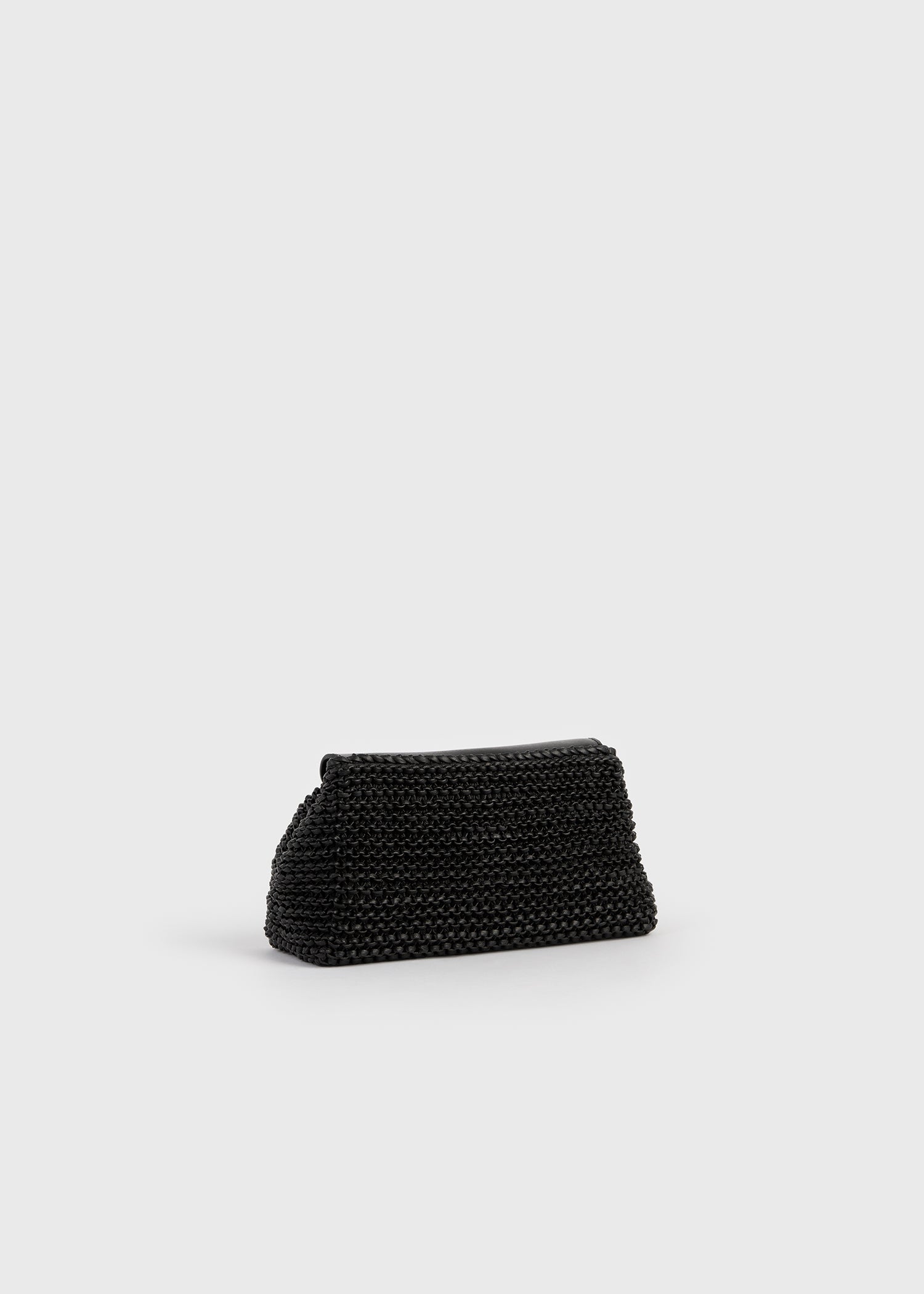 Mini T-lock woven-leather clutch black