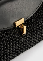 Mini T-lock woven-leather clutch black