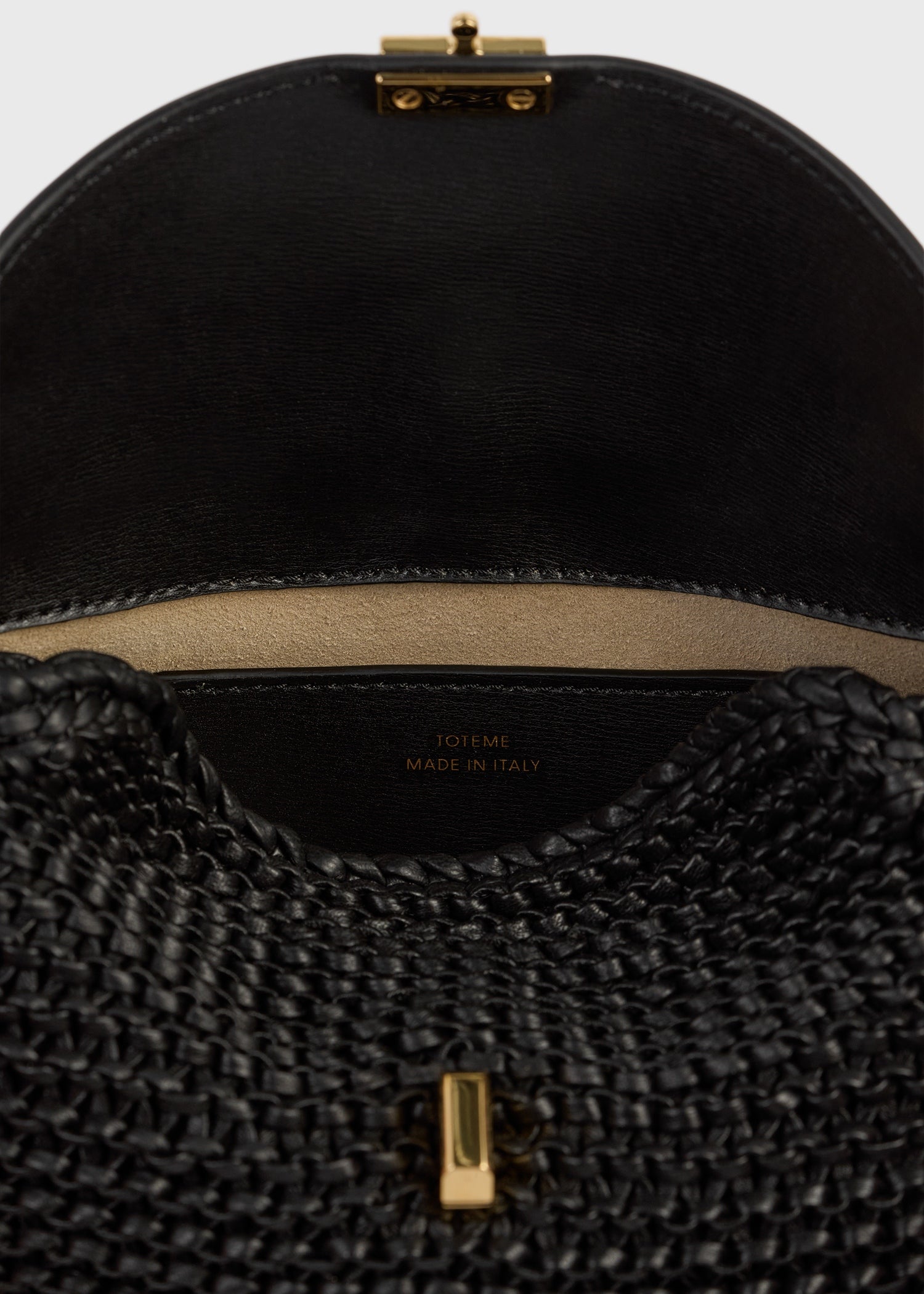 Mini T-lock woven-leather clutch black