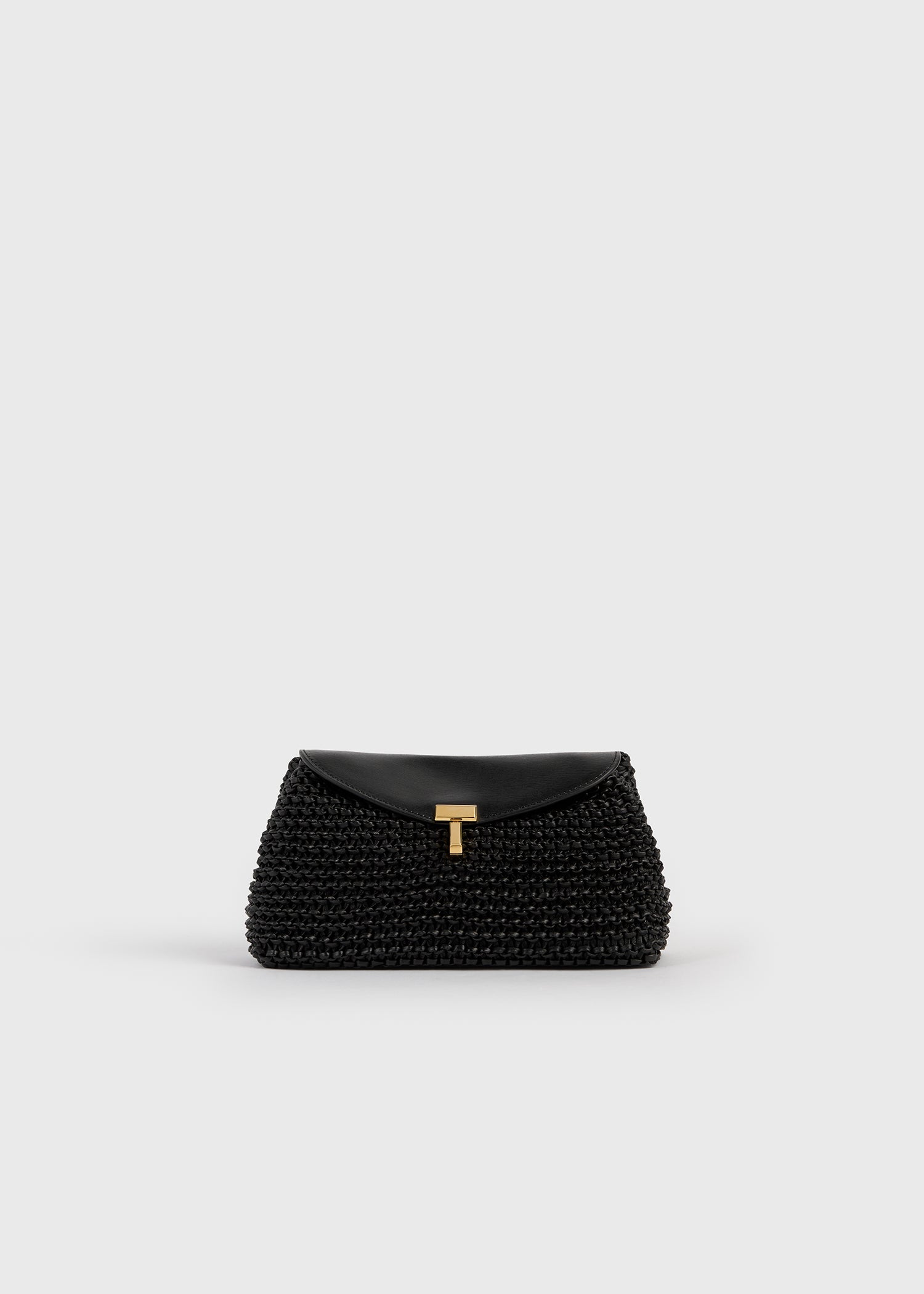 Mini T-lock woven-leather clutch black