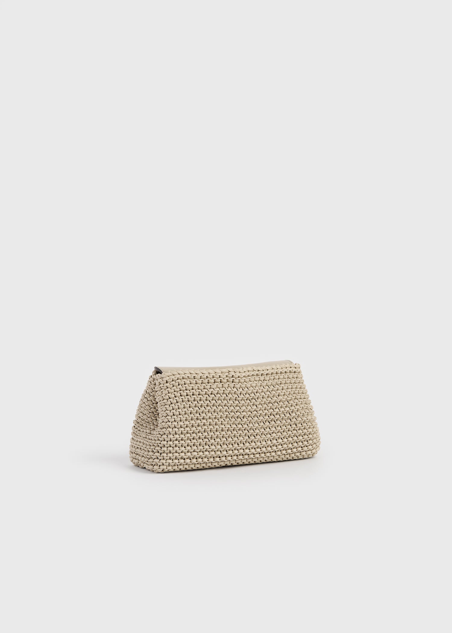 Mini T-lock woven-leather clutch fawn