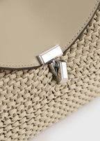 Mini T-lock woven-leather clutch fawn