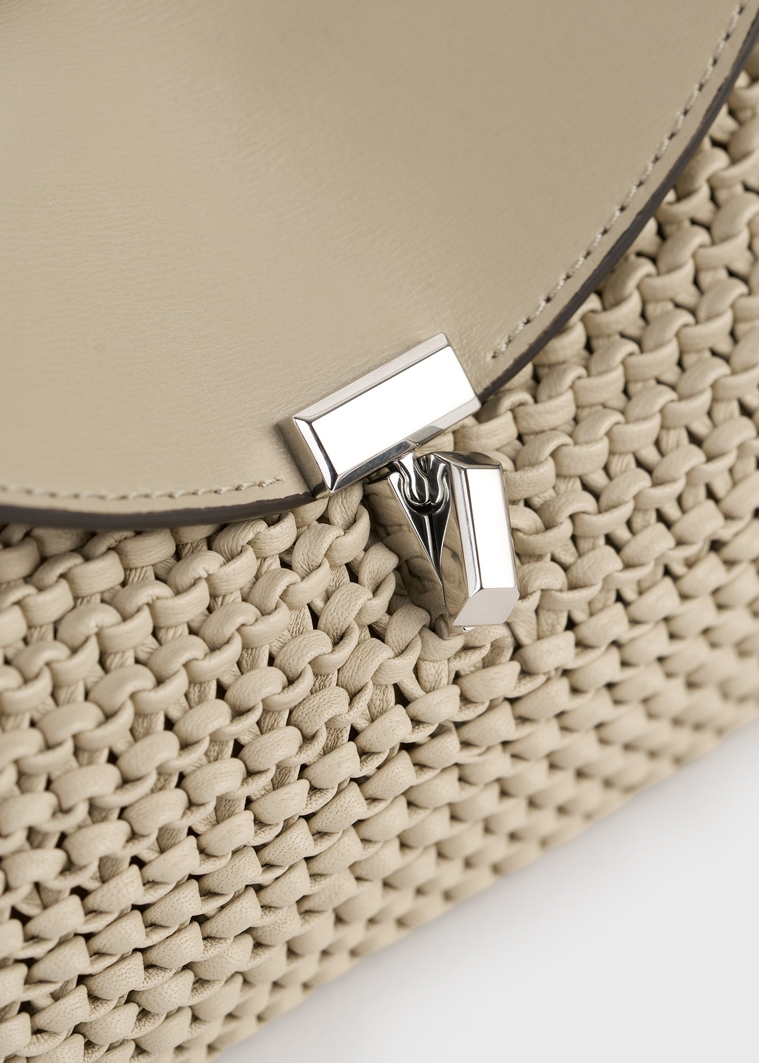 Mini T-lock woven-leather clutch fawn