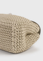 Mini T-lock woven-leather clutch fawn