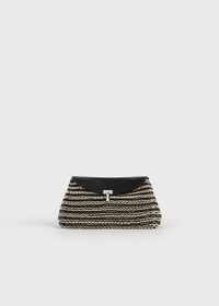 Mini T-lock woven-leather clutch black/sand