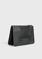 Threefold croco-embossed clutch black