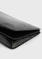 Threefold croco-embossed clutch black