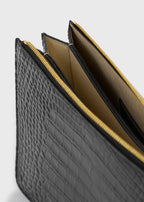Threefold croco-embossed clutch black