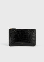 Threefold croco-embossed clutch black