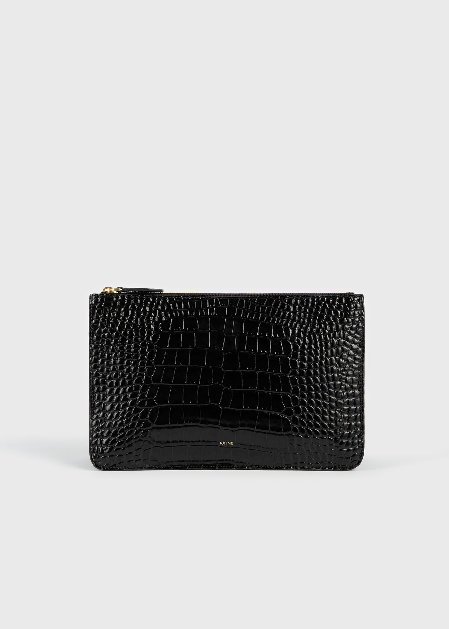 Threefold croco-embossed clutch black