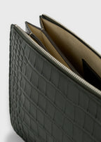 Threefold croco-embossed clutch dark green