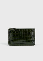 Threefold croco-embossed clutch dark green