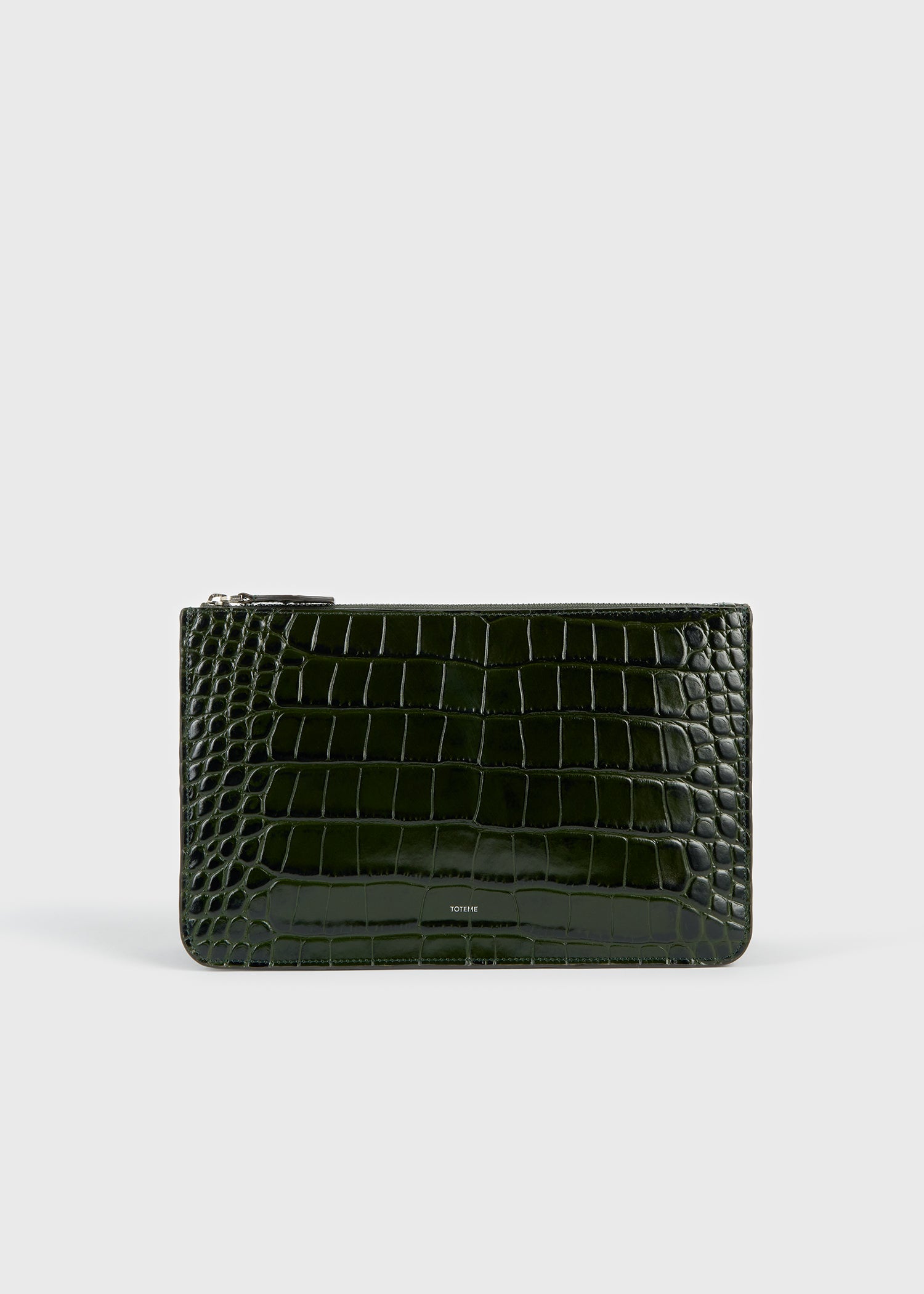 Threefold croco-embossed clutch dark green