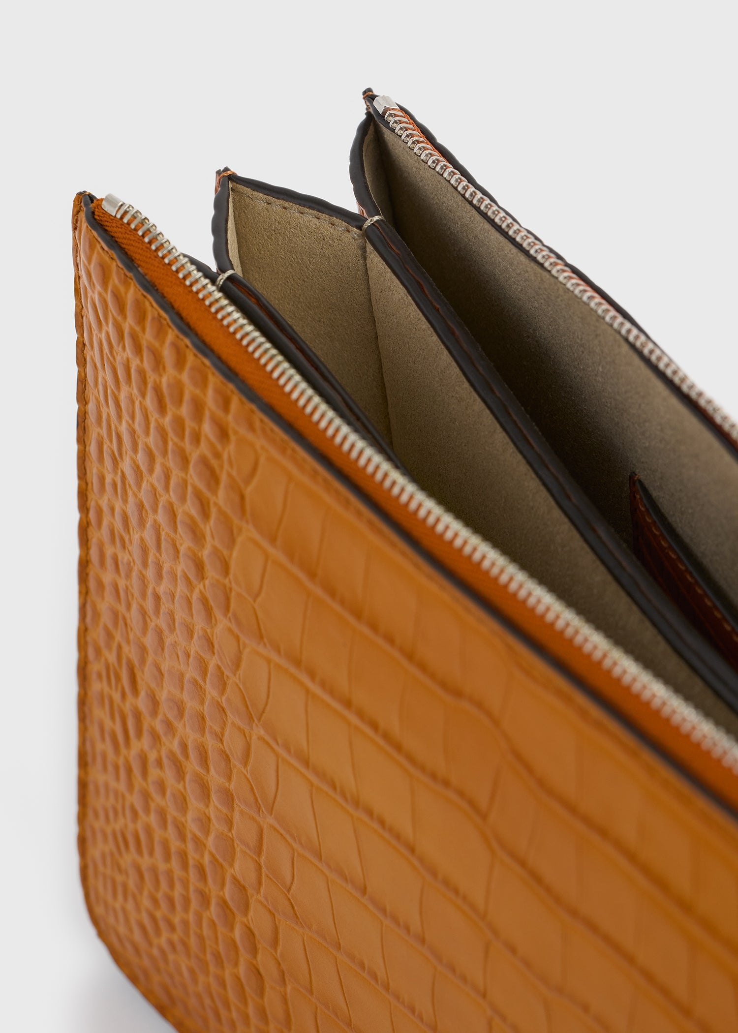 Threefold croco-embossed clutch tangerine