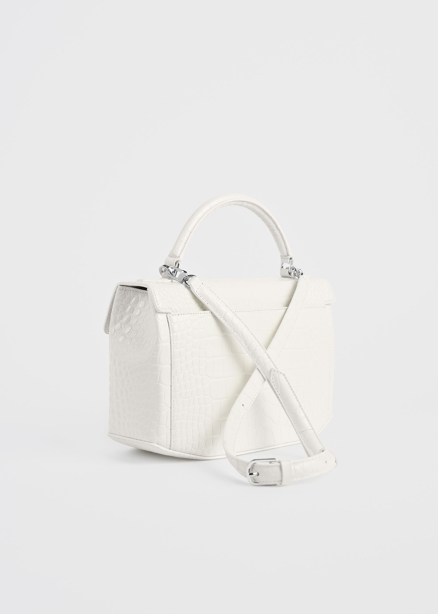 Clip croco-embossed top handle off-white