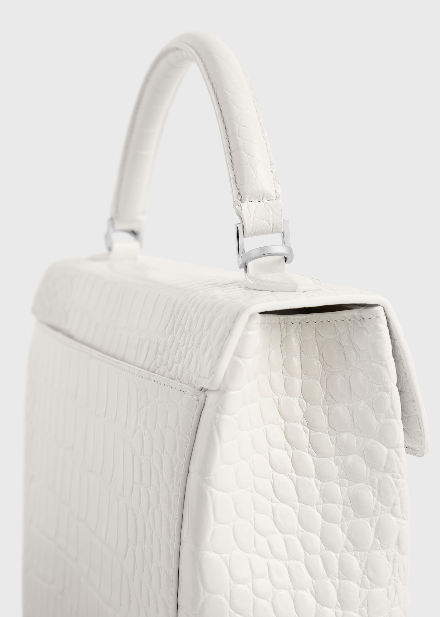 Clip croco-embossed top handle off-white