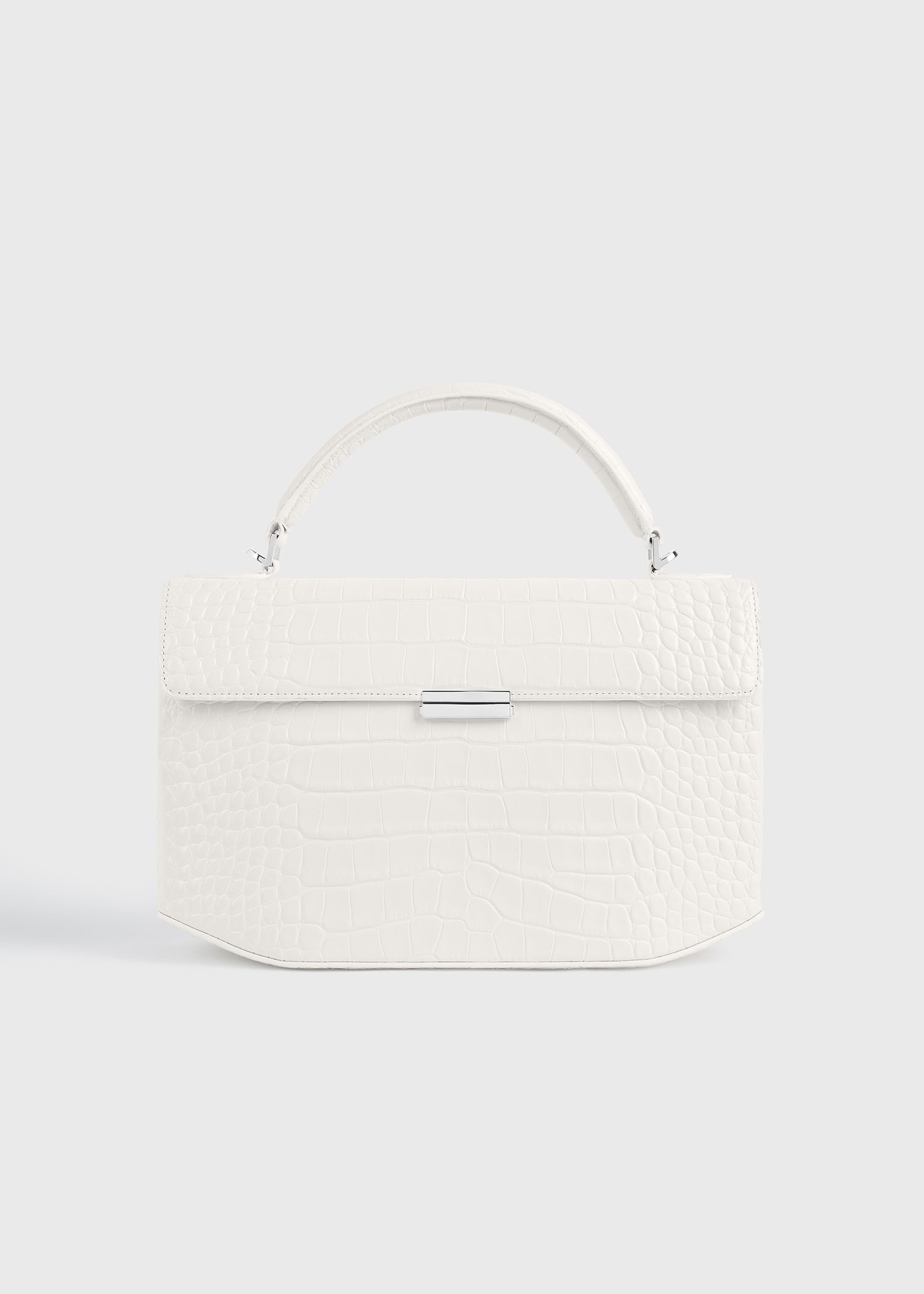 Clip croco-embossed top handle off-white