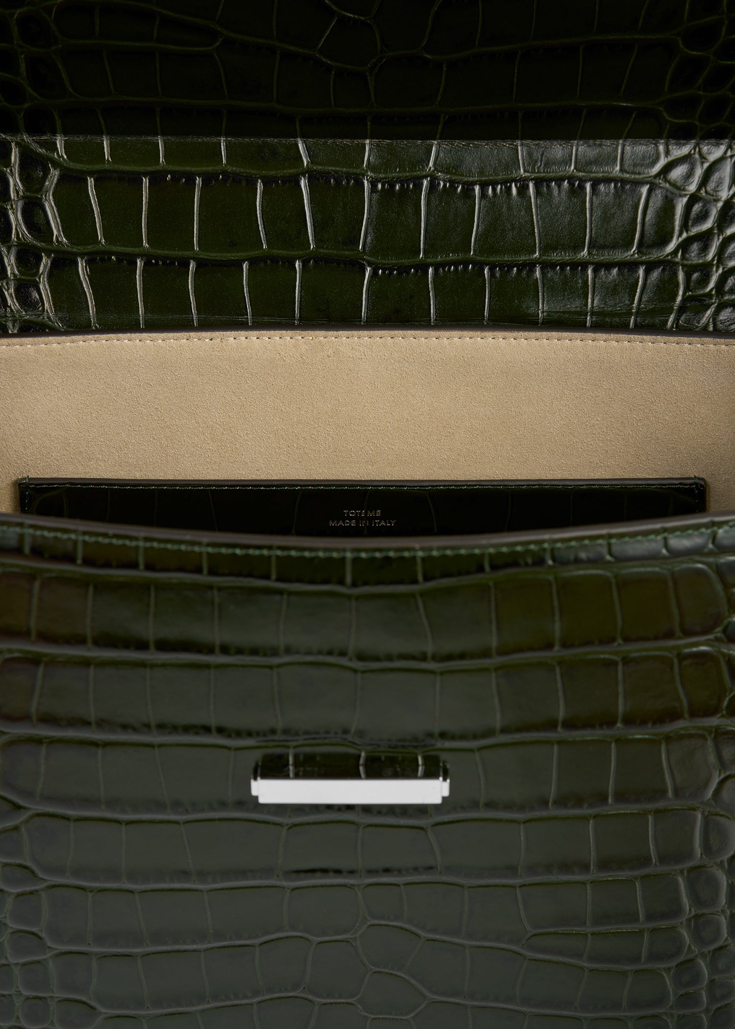 Clip croco-embossed top handle dark green