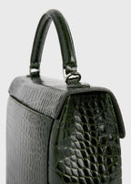 Clip croco-embossed top handle dark green