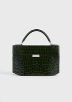 Clip croco-embossed top handle dark green