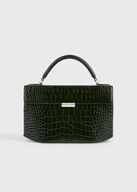 Clip croco-embossed top handle dark green