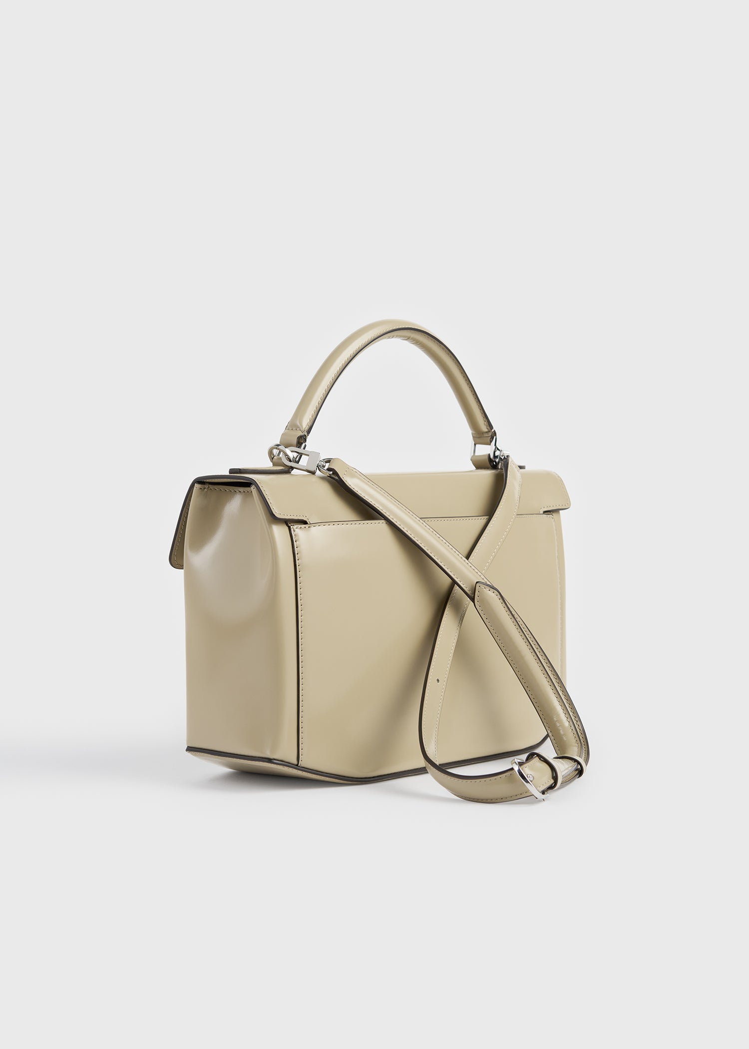 Clip polished-leather top handle cashew