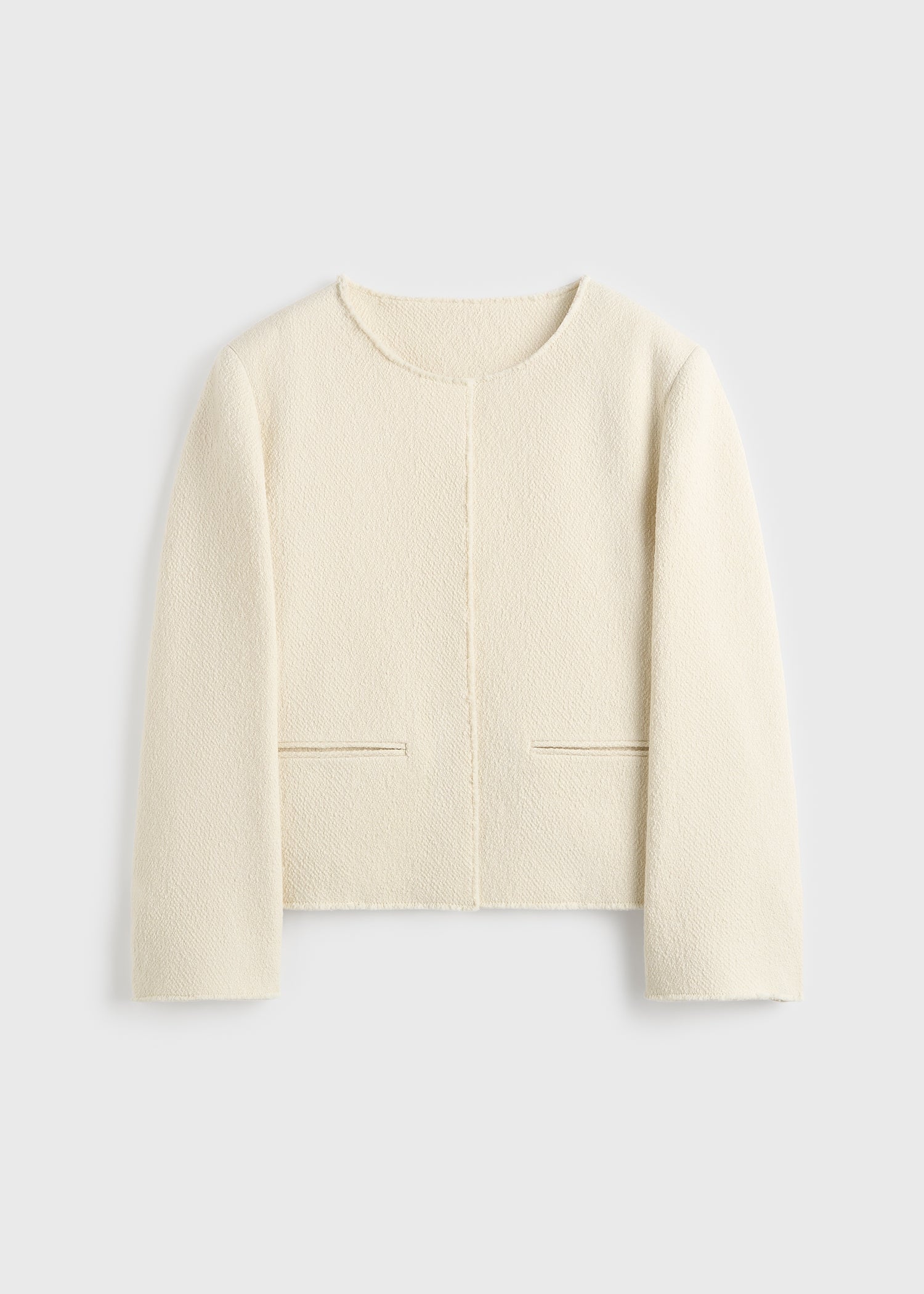 Open-front bouclé blazer ecru