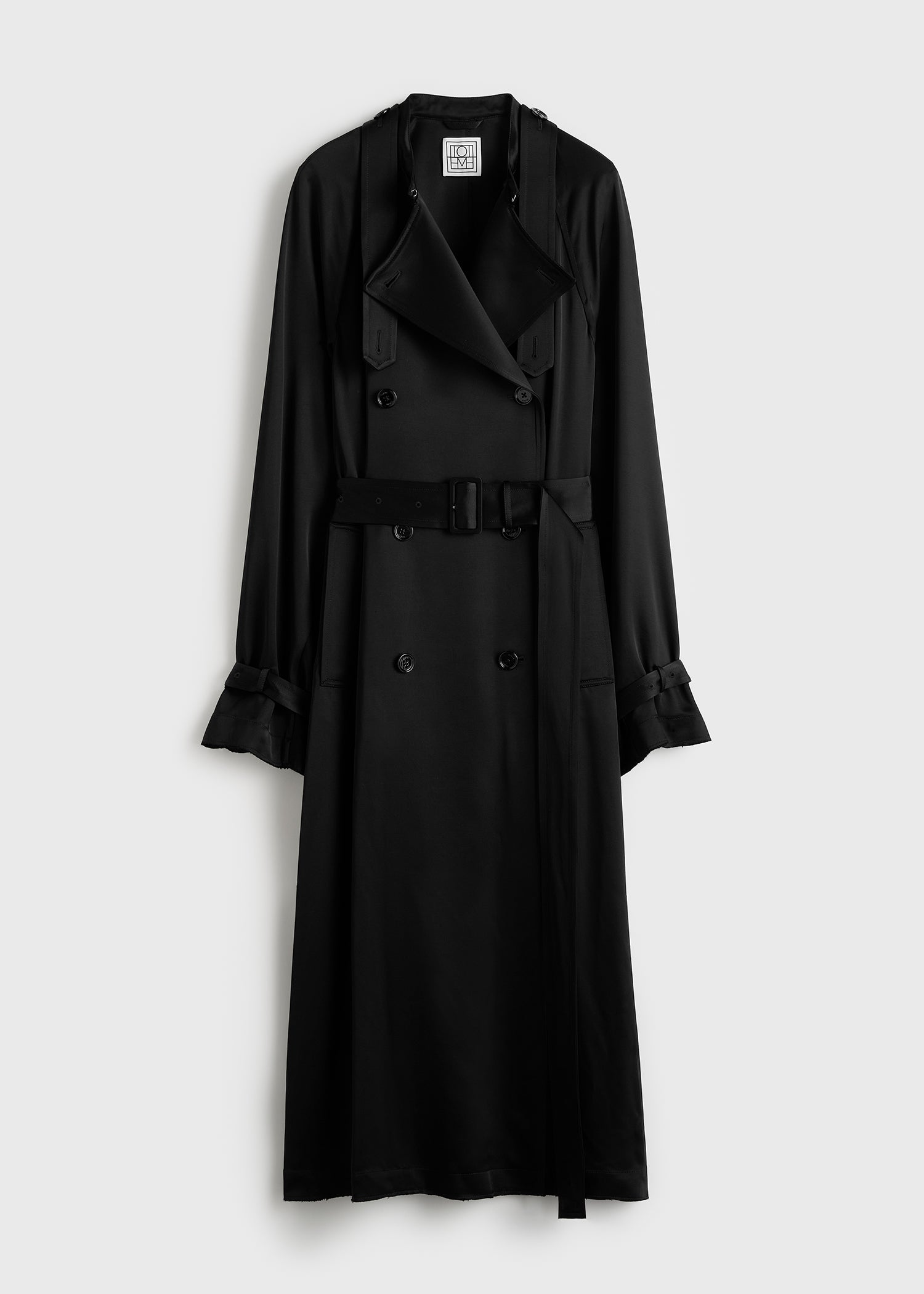 Draped satin trench black
