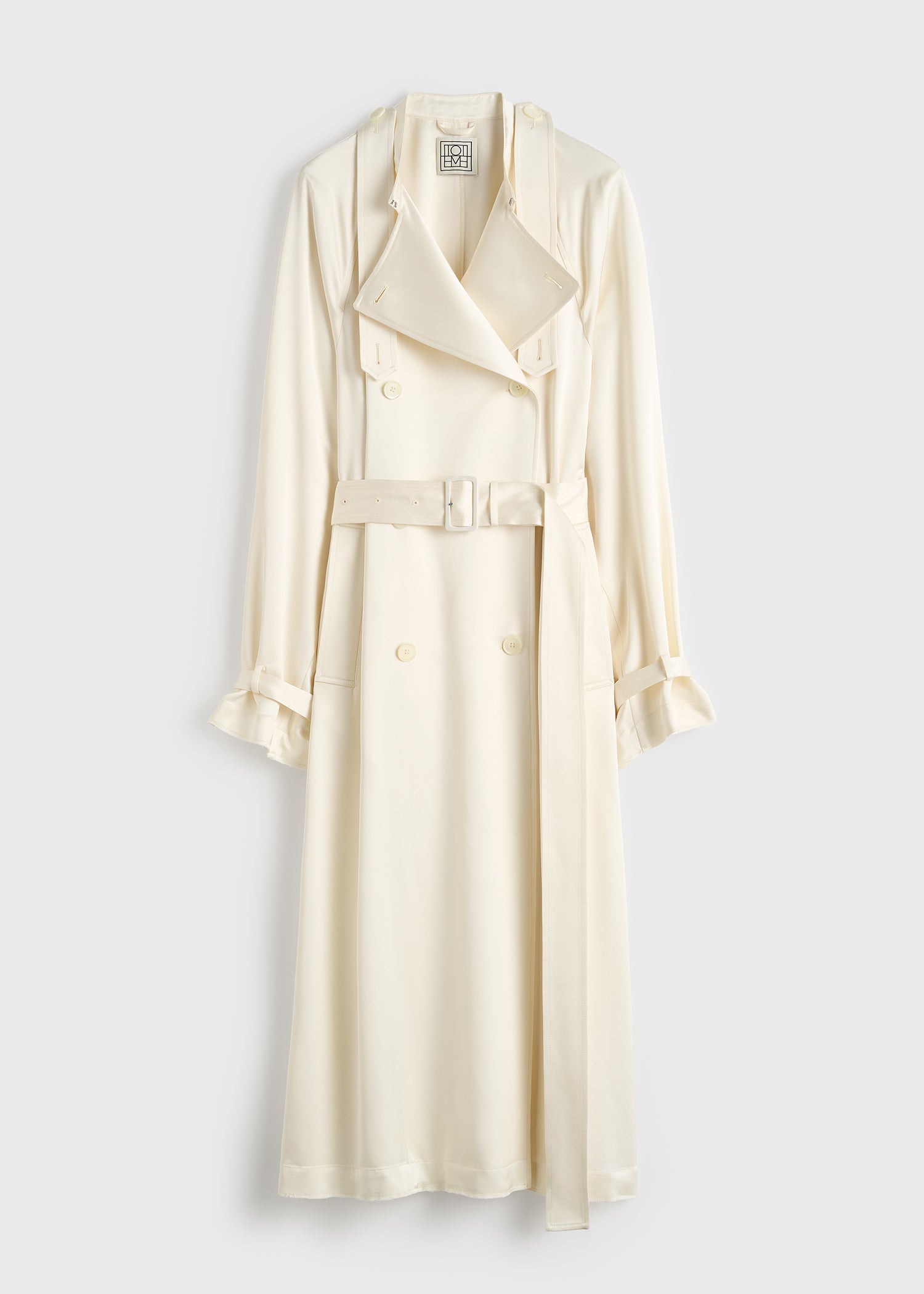 Draped satin trench off-white