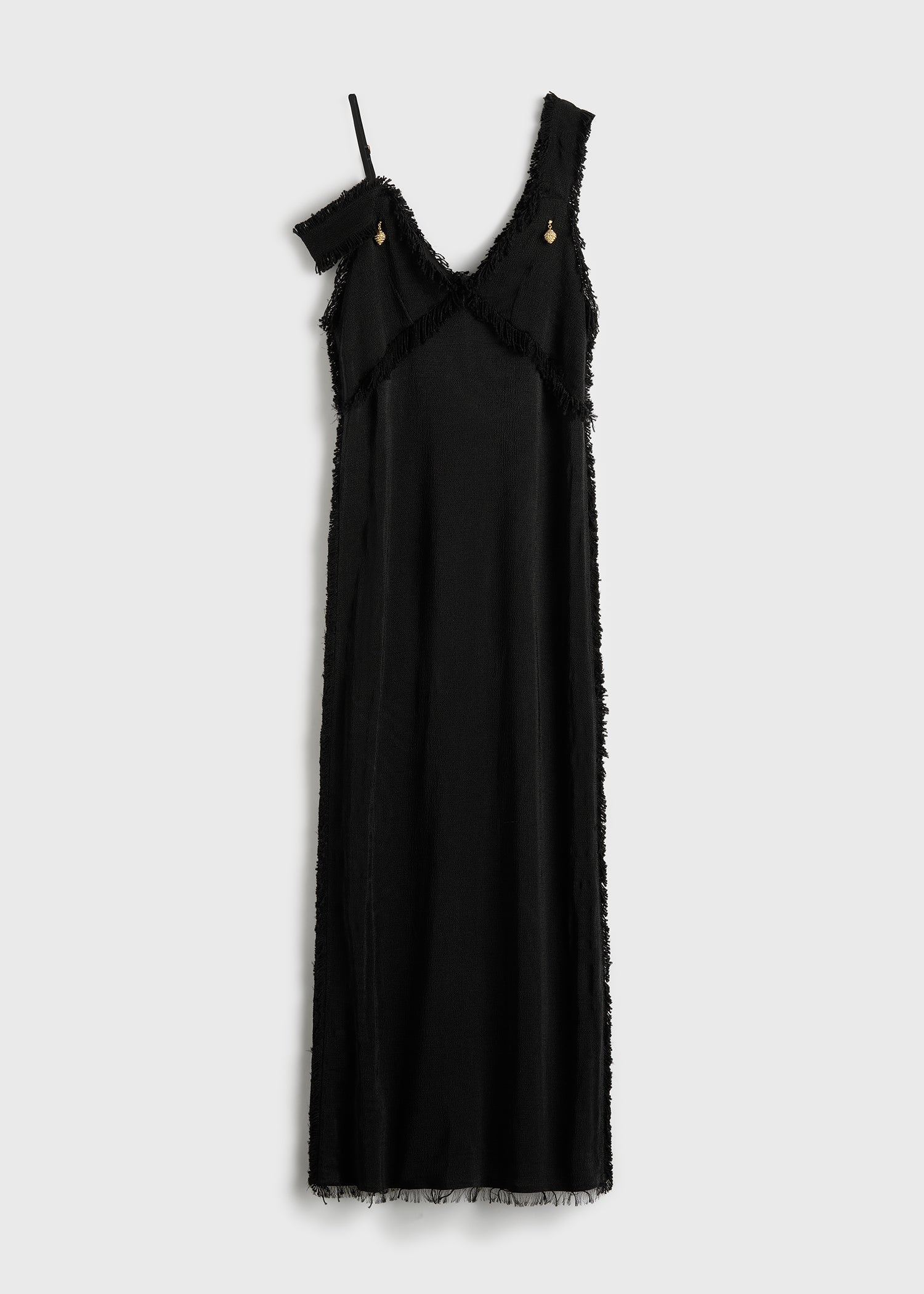 V-neck raw slip dress black