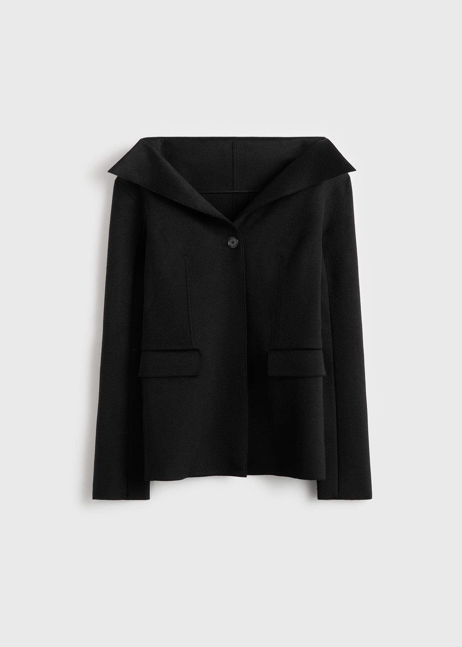 Open collar wool jacket black