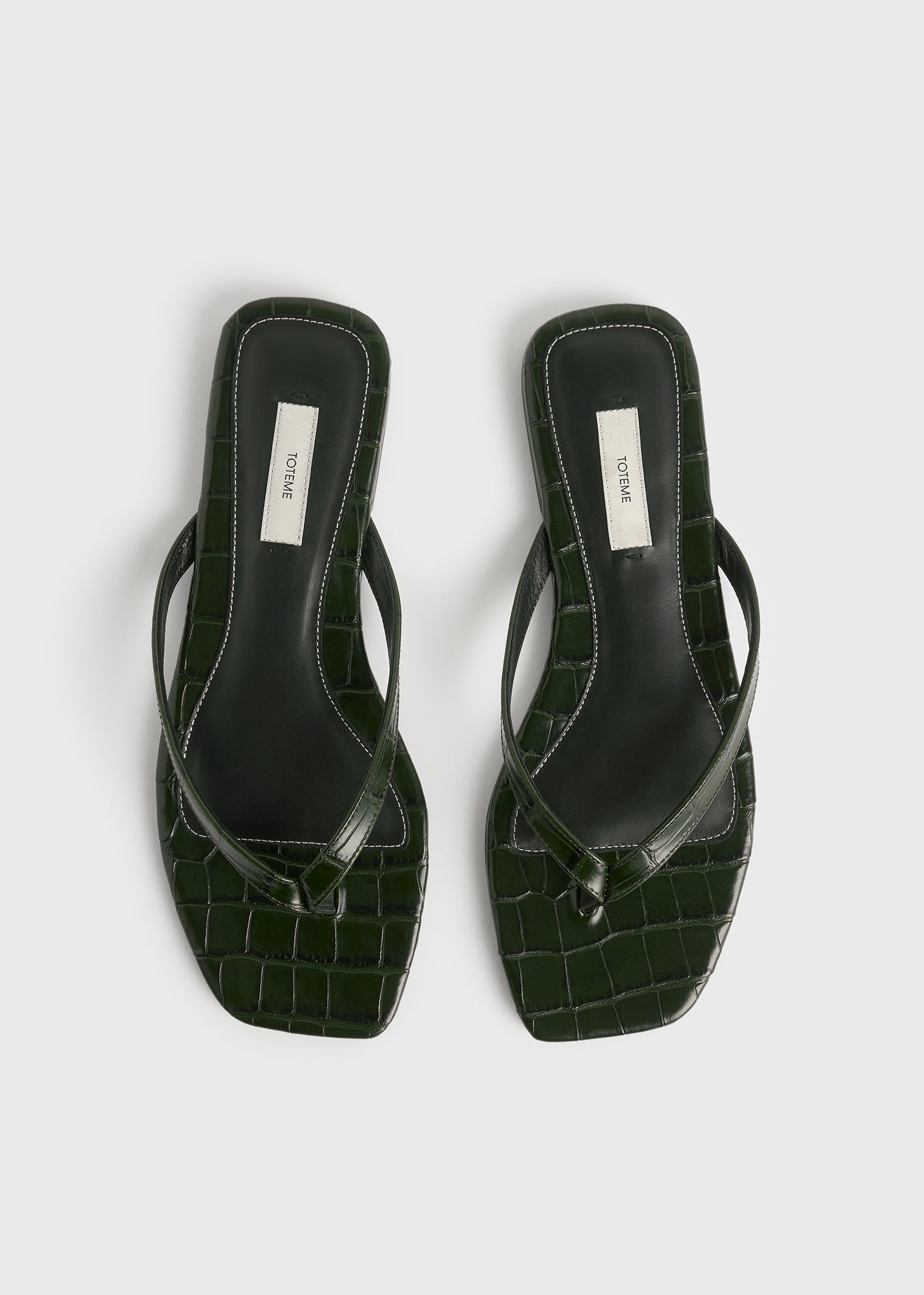Croco-embossed flip flops dark green