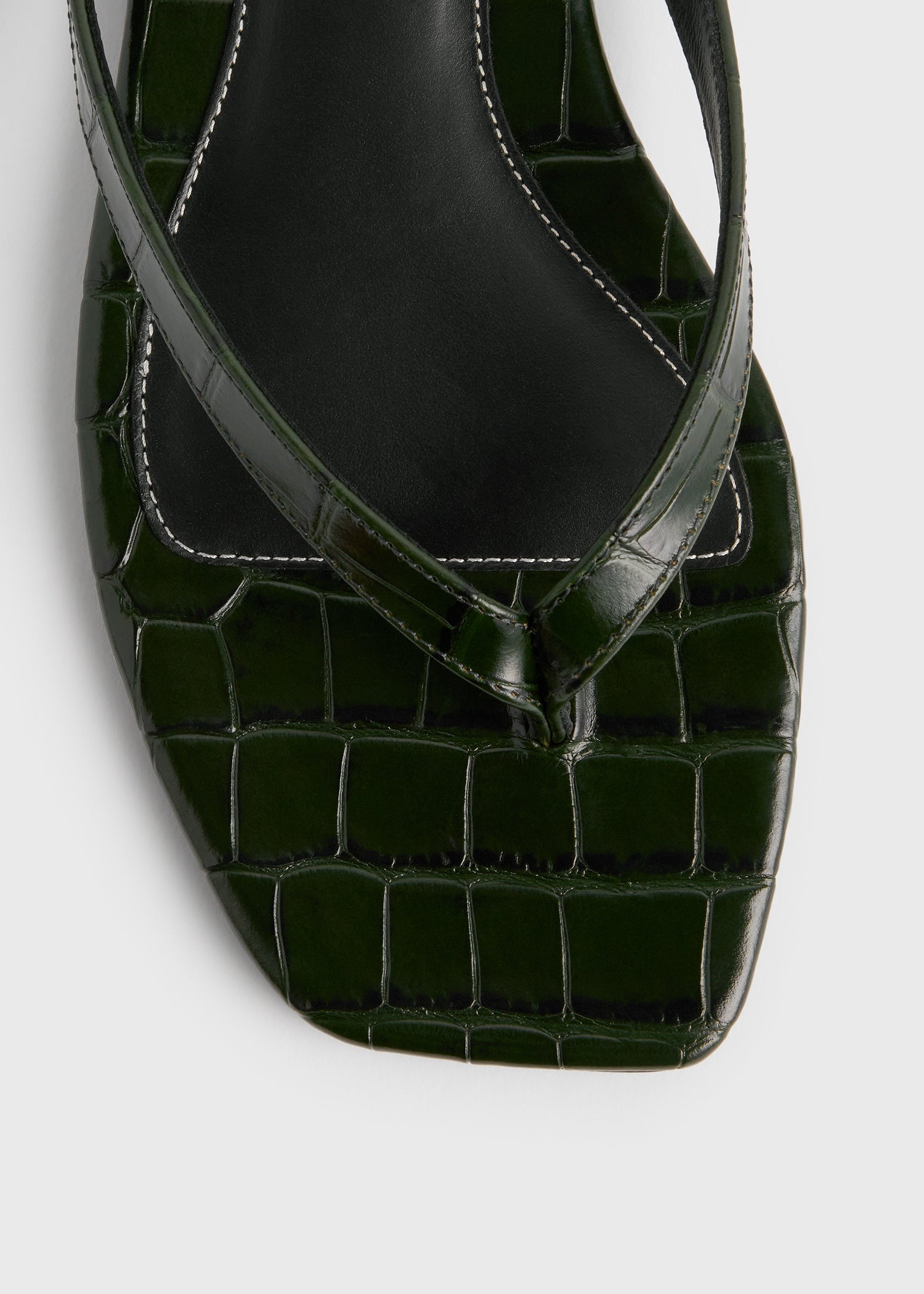 Croco-embossed flip flops dark green