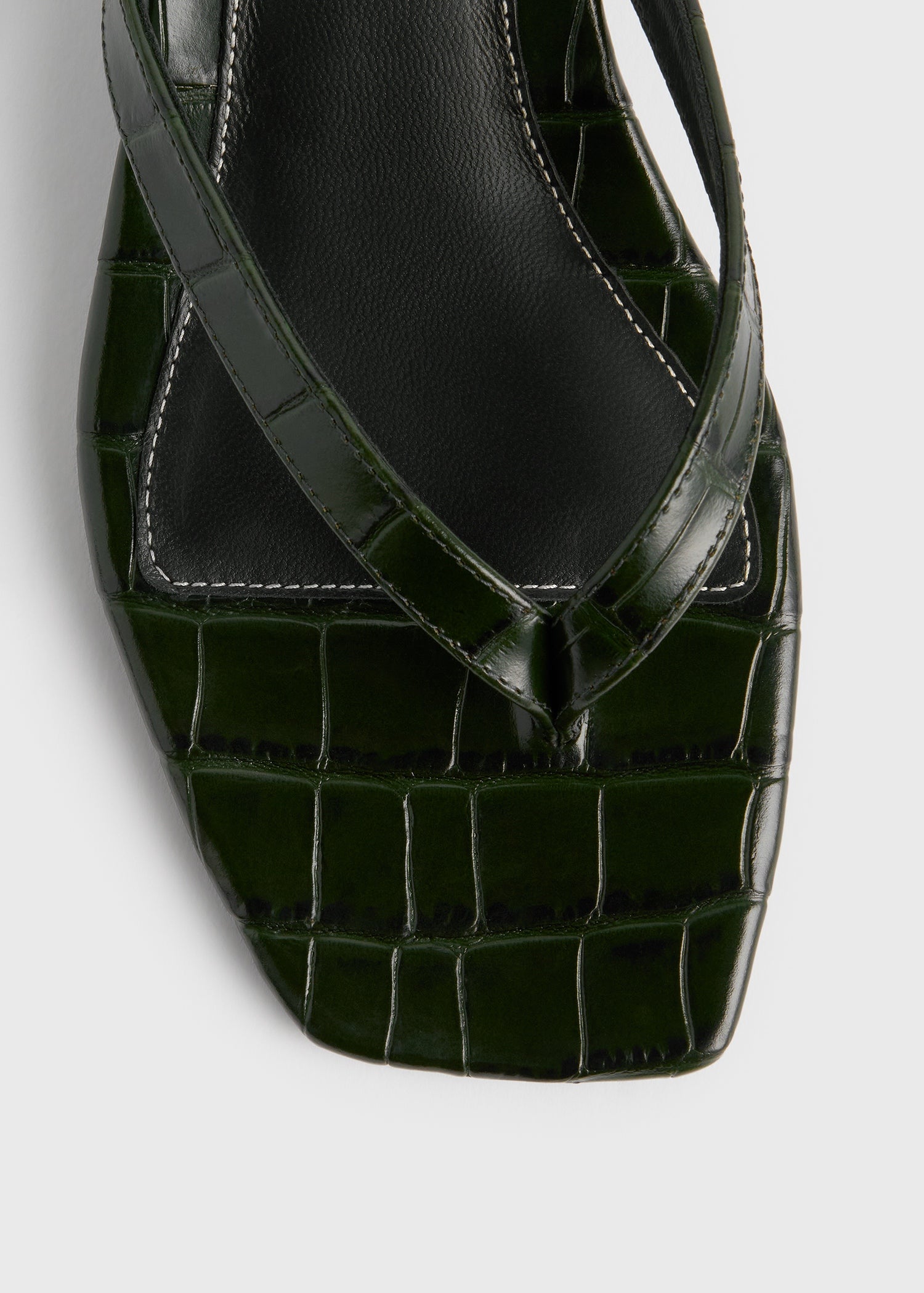 Croco-embossed heeled flip flops dark green