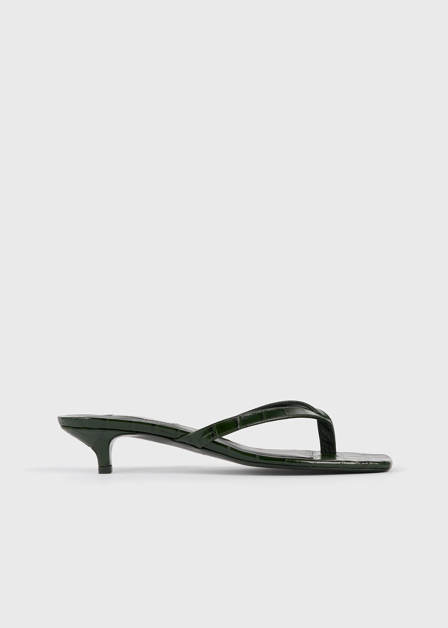 Croco-embossed heeled flip flops dark green