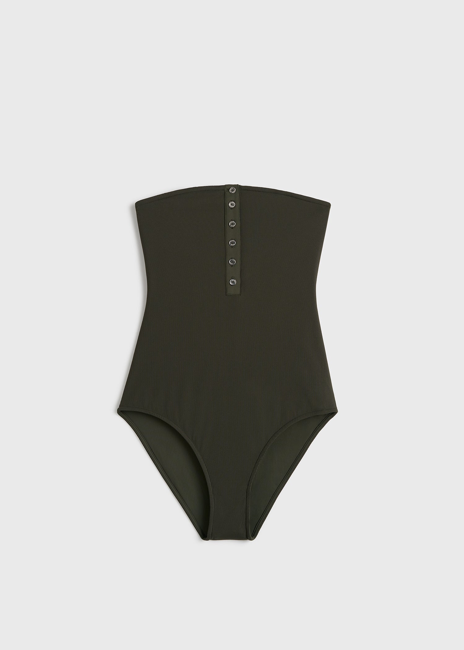 Ribbed strapless swimsuit dark green