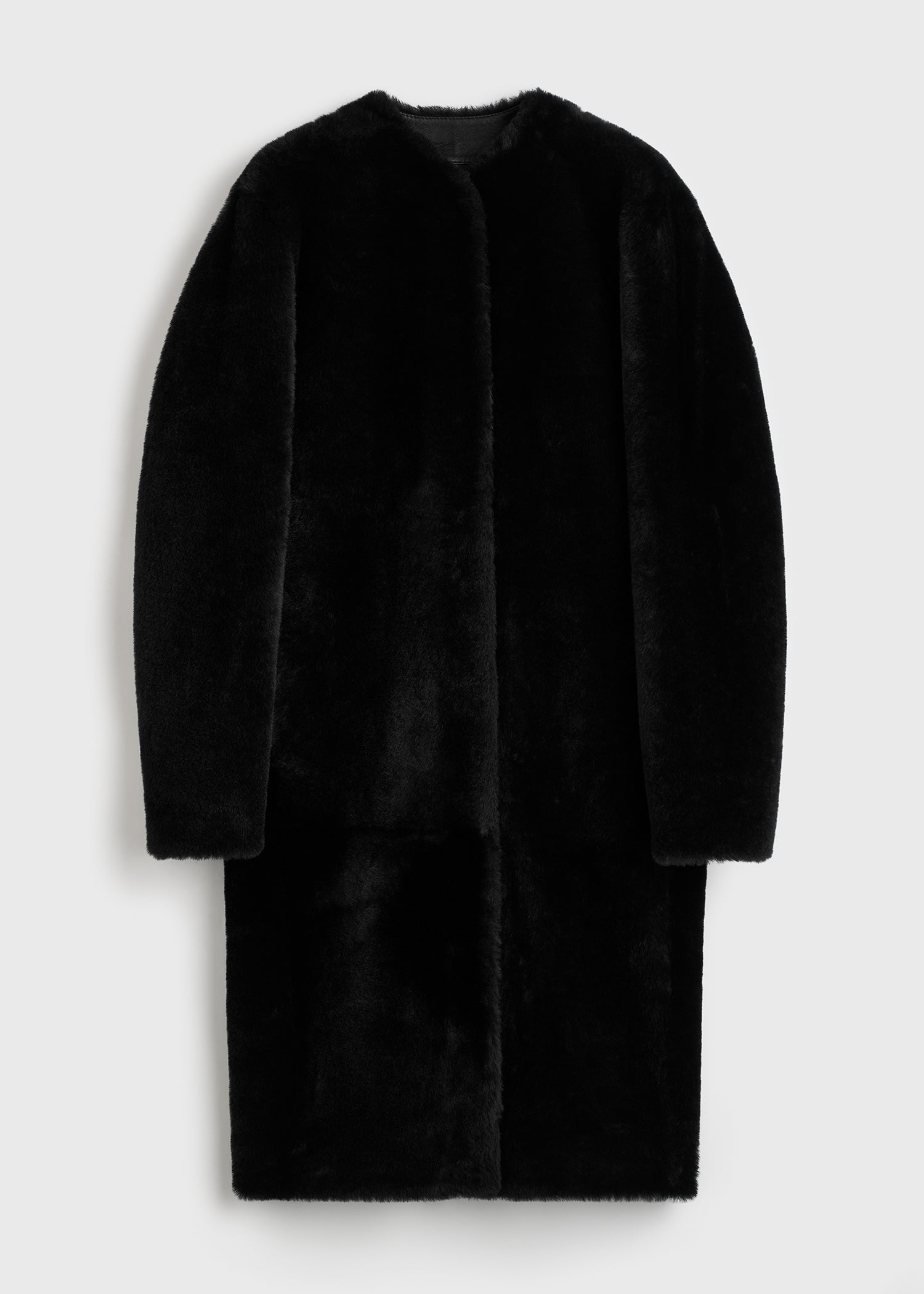 Shearling midi coat black