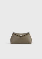 T-lock grained-leather clutch dark taupe