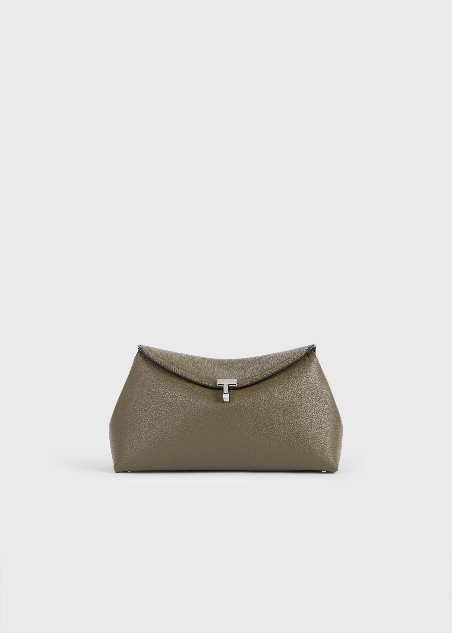 T-lock grained-leather clutch dark taupe