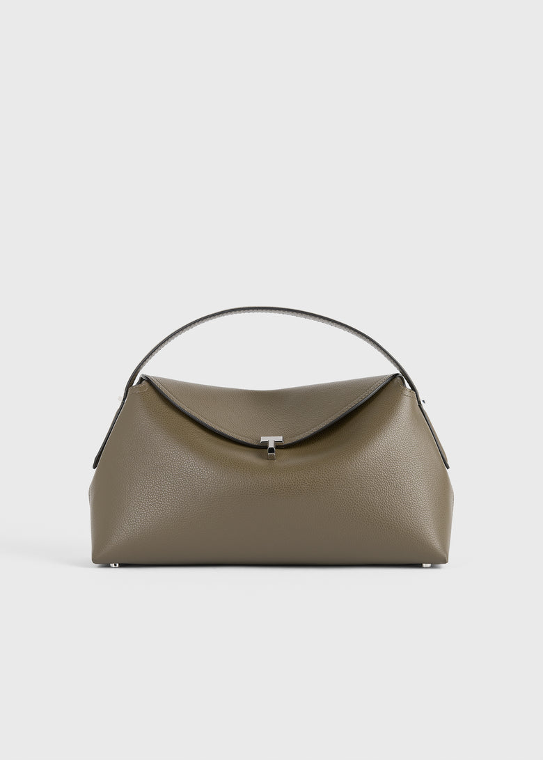 T-lock grained-leather top handle dark taupe