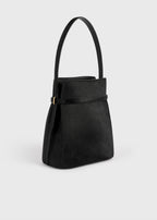 Belted pony hair bucket bag black